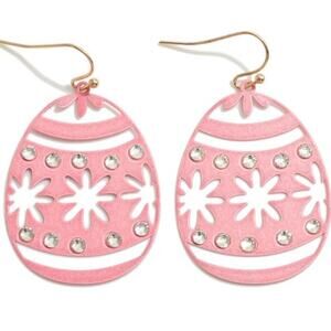 Pink Easter Egg Shaped Drop Earrings With Flower and Crystal Detail